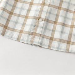 Dave&Bella Toddler Boys Casual Khaki Plaid Long Sleeve Soft Cotton Shirt Tops
