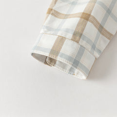 Dave&Bella Toddler Boys Casual Khaki Plaid Long Sleeve Soft Cotton Shirt Tops