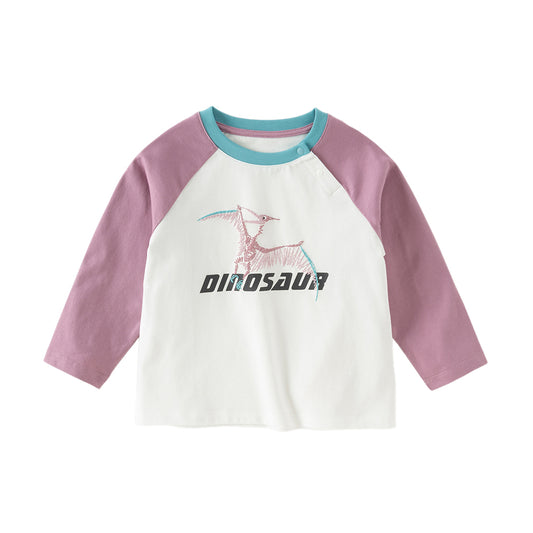 Dave&Bella Toddler Boys Purple/Blue Dinosaur Long Sleeve Lightweight Cotton T-shirt Tops