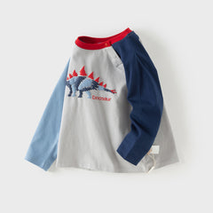 Dave&Bella Toddler Boys Purple/Blue Dinosaur Long Sleeve Lightweight Cotton T-shirt Tops