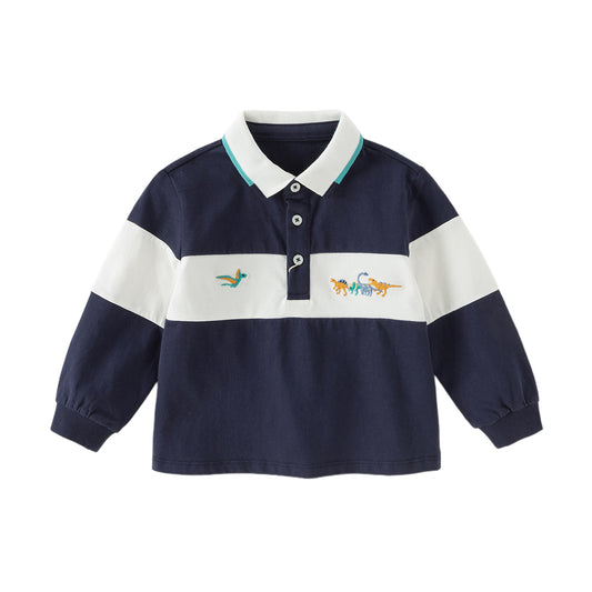 Dave&Bella Toddler Boys Navy Blue Formal Long Sleeve Cotton Polos