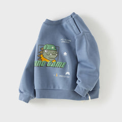 Dave&Bella Toddler Boys Beige/Blue Playful Print Versatile Casual Sweatshirts