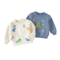 Dave&Bella Toddler Boys Beige/Blue Playful Print Versatile Casual Sweatshirts