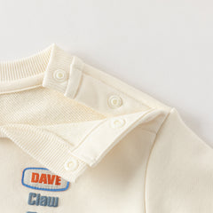 Dave&Bella Toddler Boys Beige/Blue Playful Print Versatile Casual Sweatshirts