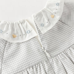 Dave&Bella Toddler Girls Casual Classic Grey White Plaid Long Sleeve Cotton Shirt Tops