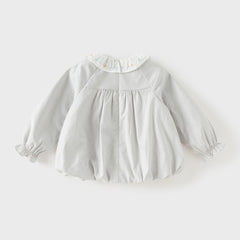 Dave&Bella Toddler Girls Casual Classic Grey White Plaid Long Sleeve Cotton Shirt Tops