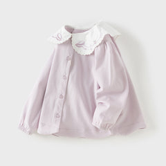 Dave&Bella Toddler Girls Elegant Grey Purple Long Sleeve Shirts