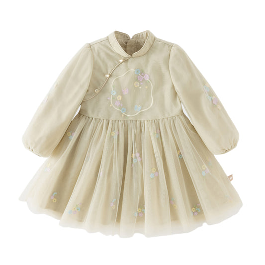 Dave&Bella Toddler Girls Green Turtle Comfortable Chinese-style Mesh A-line Dress