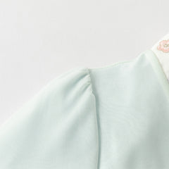 Dave&Bella Toddler Girls Classic Green Chinese-style Flower Embroidery Mesh Dress