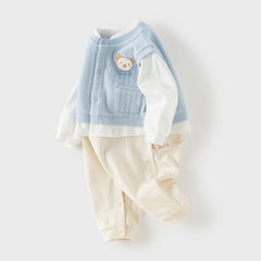 Dave&Bella Baby Boys Blue Turtle Long Sleeve Comfortable Soft Rompers