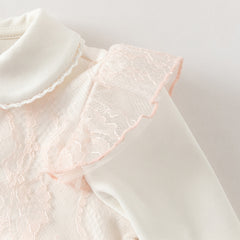 Dave&Bella Baby Girls Cute Light Pink Doll Collar Long Sleeve Soft Rompers