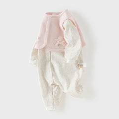Dave&Bella Baby Girls Pink Floral Long Sleeve Two-piece Indoor Soft Cotton Rompers