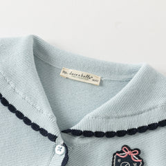 Dave&Bella Toddler Girls Light Blue Turndown Collar Simple Cozy Cotton Cardigans