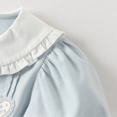 Dave&Bella Toddler Girls Light Blue Doll Collar Long Sleeve College-style Top Skirt Suits