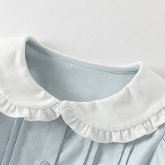 Dave&Bella Toddler Girls Light Blue Doll Collar Long Sleeve College-style Top Skirt Suits