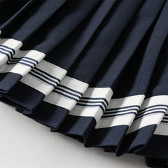 Dave&Bella Toddler Girls Light Blue Doll Collar Long Sleeve College-style Top Skirt Suits