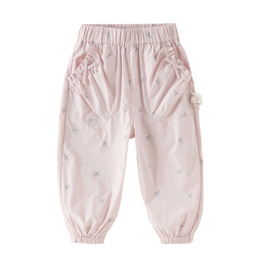 Dave&Bella Toddler Girls Pink/Dark Grey Bow Print Wide Casual Pants