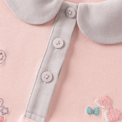 Dave&Bella Toddler Girls Pink Polo Collar Cute Embroidery Daily Comfortable Polos