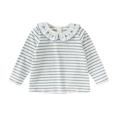 Dave&Bella Toddler Girls Cute Blue White Striped Soft Cotton T-shirt Tops