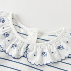 Dave&Bella Toddler Girls Cute Blue White Striped Soft Cotton T-shirt Tops