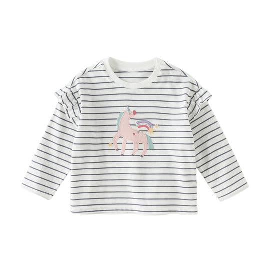 Dave&Bella Toddler Girls Fashion Navy Blue Striped Lightweight Cotton T-shirt Tops