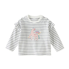 Dave&Bella Toddler Girls Fashion Navy Blue Striped Lightweight Cotton T-shirt Tops