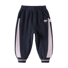 Dave&Bella Toddler Girls Navy Blue/Light Grey Loose Sports Casual Pants