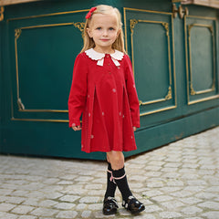 Dave&Bella Toddler Girls Charming Red Soft Long Sleeve Princess A-line Dress