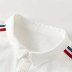 Dave&Bella Kids Boys Beige Turndown Collar Long Sleeve Cotton Shirts Tops