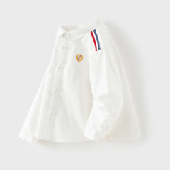 Dave&Bella Kids Boys Beige Turndown Collar Long Sleeve Cotton Shirts Tops