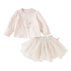 Dave&Bella Toddler Girls Summer Sweet Pink Comfortable Top Mesh Skirt Suits