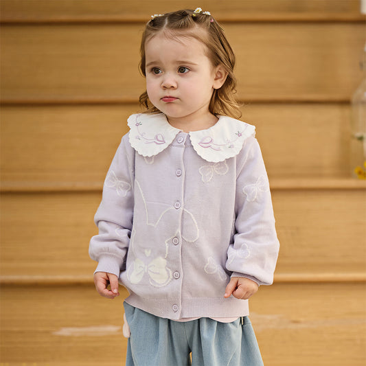 Dave&Bella Toddler Girls Purple Breathable Cotton Sweater Cardigans Tops
