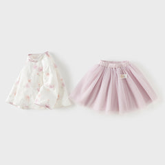 Dave&Bella Toddler Girls Purple Pink Floral Print Chinese-style Turtle Top Mesh Skirt Suits