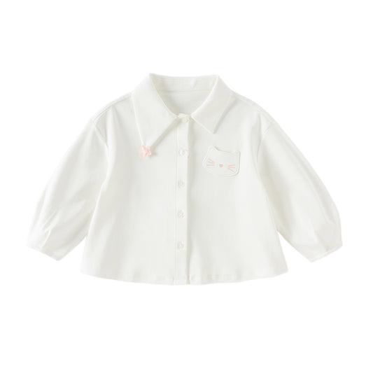 Dave&Bella Toddler Girls White Fashion Turndown-collar Comfortable Cotton Casual Shirts