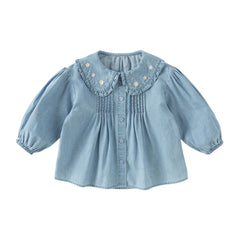 Dave&Bella Toddler Girls Fashion Denim Blue Comfortable Cotton Denim Shirt Tops