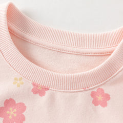 Dave&Bella Toddler Girls Pink Charming Flower Print Round Collar Sweatshirts