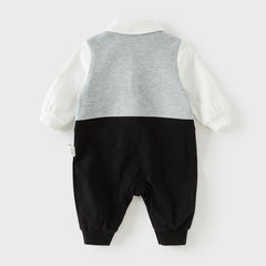 Dave&Bella Baby Boys Light Grey Long Sleeve Fake-two-piece Rompers