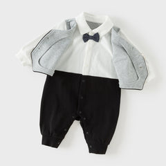 Dave&Bella Baby Boys Light Grey Long Sleeve Fake-two-piece Rompers