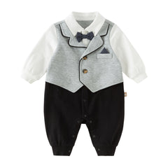 Dave&Bella Baby Boys Light Grey Long Sleeve Fake-two-piece Rompers
