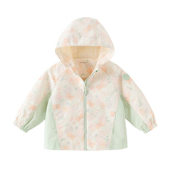 Dave&Bella Toddler Girls Orange/Pink Cute Print Outwear Waterproof Hooded Jacket
