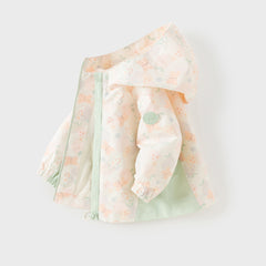 Dave&Bella Toddler Girls Orange/Pink Cute Print Outwear Waterproof Hooded Jacket