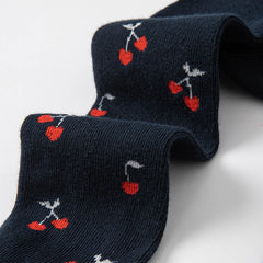 Dave&Bella Girls Autumn Red Cherry Print Navy Footless Tights Leggings
