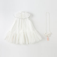 Dave&Bella Summer Kids Girls White Chinese-style Sleeveless Embroidery Mesh Dress
