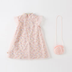 Dave&Bella Girls Summer Chinese Style Floral Print Dress (wallet bag)