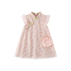 Dave&Bella Girls Summer Chinese Style Floral Print Dress (wallet bag)