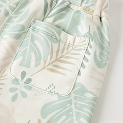 Dave&Bella Summer Toddler Boys Leaf Print White Two-Piece Sets