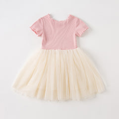 Dave&Bella Kids Girls Summer Swan Print Pink Mesh Birthday Party A-line Dress