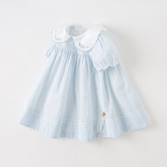Dave&Bella Toddler Girls Summer Blue White Striped Breathable Cotton Preppy Dress