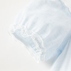 Dave&Bella Toddler Girls Summer Blue White Striped Breathable Cotton Preppy Dress