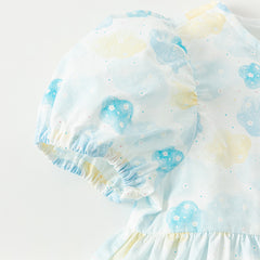 Dave&Bella Girls Summer Cotton Sweet Blue Bubble Sleeve Princess Dress